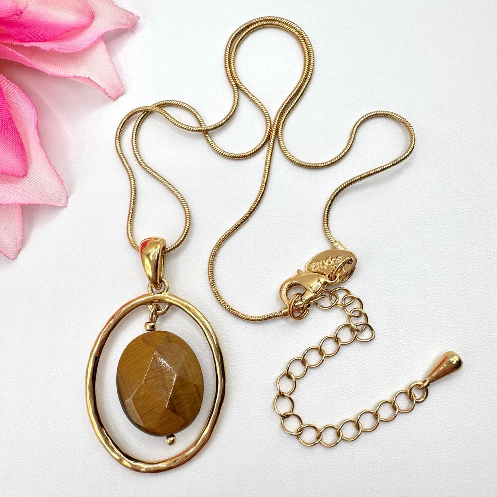 Lia Sophia Tuscan Tiger’s Eye Nugget Gold Tone Snake Chain Chic Gemstone